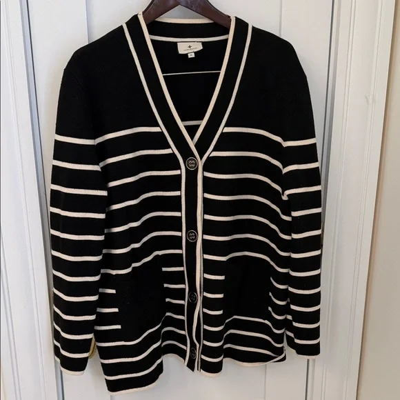 Tucker buck oversized Striped Black and White Women's Cardigan Sweater - M - Picture 1 of 6